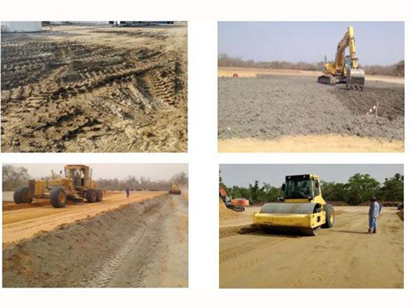 For countries near the equator with a rainy season - Oilfield standard treatment of mud rock debris + sandy soil surface layer solidification